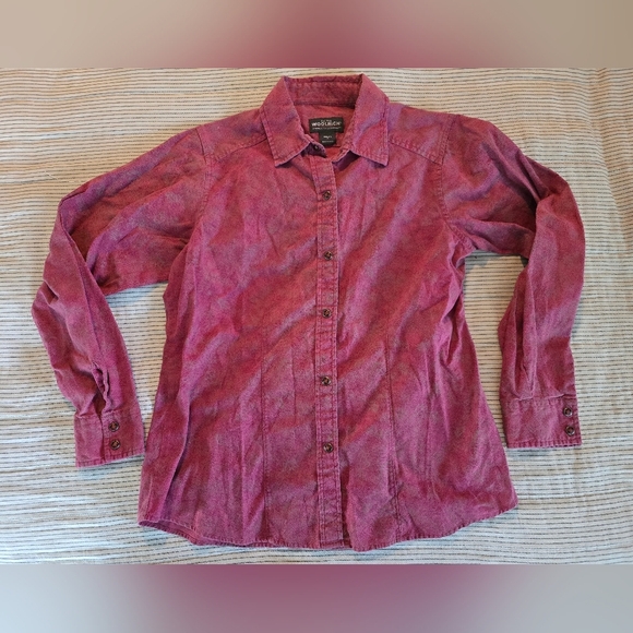 Woolrich Snap Front Shirt Top Women's Medium Dark Pink Tan Floral Long Sleeve - Picture 1 of 6